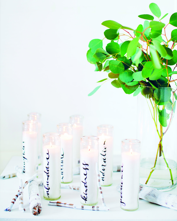 How to make a Caligraphy Candles, from Decorate for a Party by Holly Becker and Leslie Shewring.