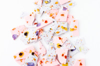 17 incredible recipes using edible flowers Color Blocked Chocolate Bark with Edible Flower Sprinkles by PapernStitch Blog.