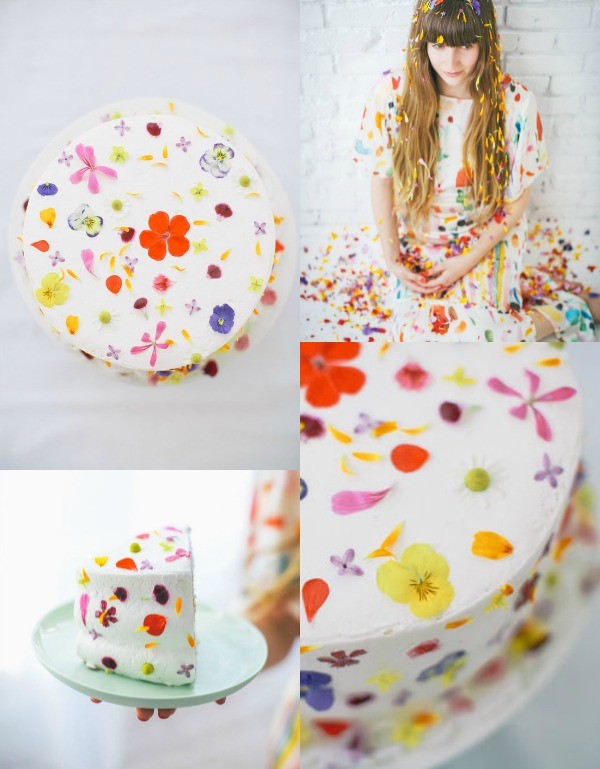 Cake with edible flowers by Design Love Fest.