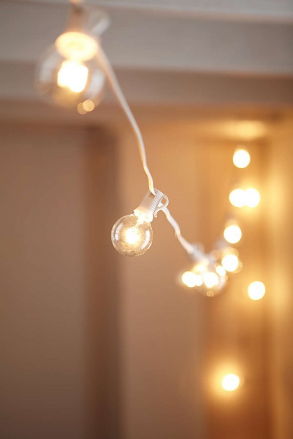 White cord globe string lights from Urban Outfitters.