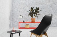 New accessories and homewares from HAY Uchiwa lounge chair by Doshi Levien; Bella coffee table by HAY; New Order red shelf by Stefan Diez; Playing cards by Clara Von Zweigbergk; Bamboo basket selected by HAY; white cloche table light by Lars Beller Fjetland.