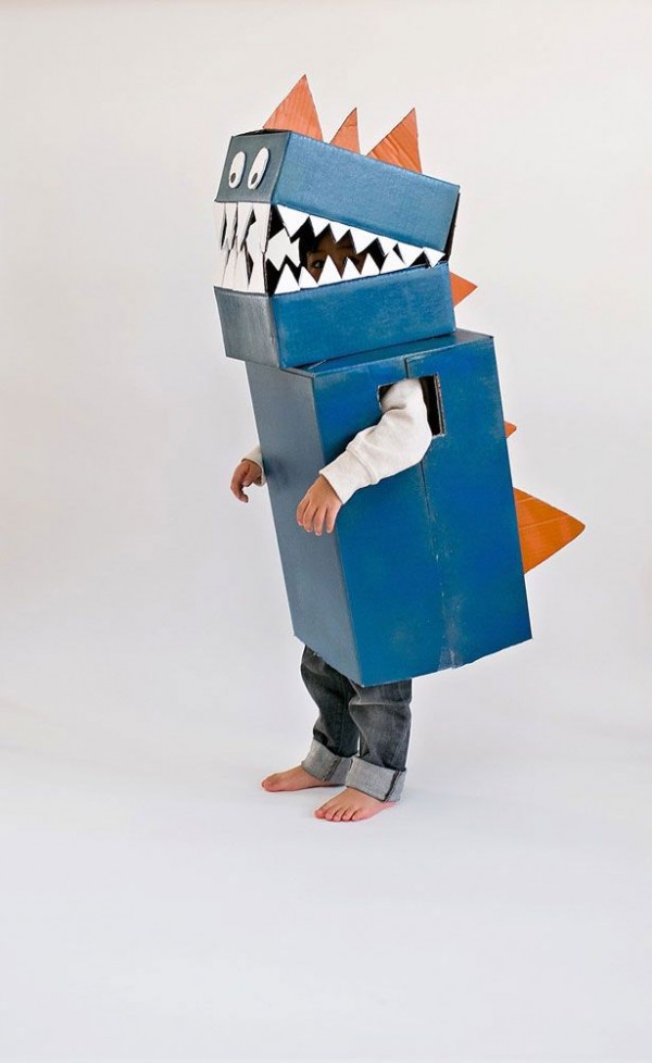 IY cardboard dinosaur costume by Hello Wonderful.