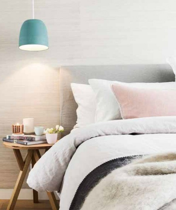 Beautiful bedroom with soft pastels and sisal wallpaper. The top 12 looks from The Block: Triple Threat, via We-Are-Scout.com