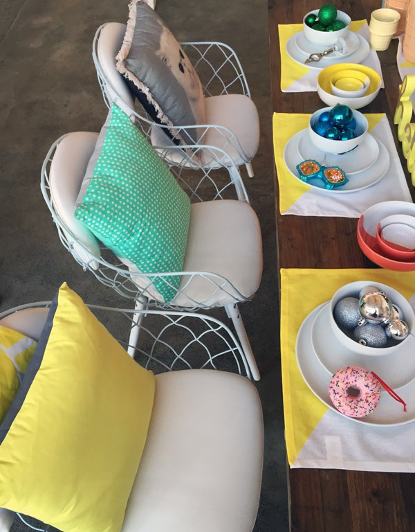 Bright Christmas table setting with doughnut baubles at Target Australia 2015 Christmas preview. Gold, pink and orchids combine for a stunning Christmas table setting at Target Australia 2015. Photo Lisa Tilse for We Are Scout.