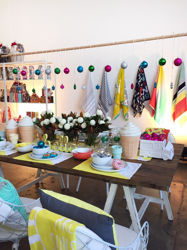 Bright Christmas table setting with doughnut baubles at Target Australia 2015 Christmas preview. Gold, pink and orchids combine for a stunning Christmas table setting at Target Australia 2015. Photo Lisa Tilse for We Are Scout.