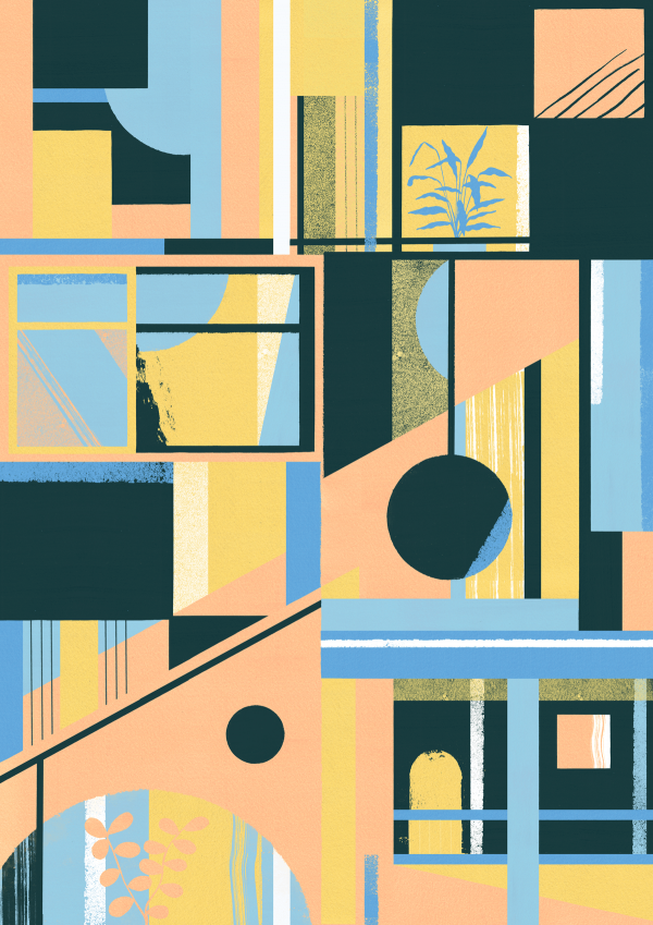 'Fractions': Daniel Clarke's new collection of mid-century-modern-nspired prints, paintings and textiles at Forest London.