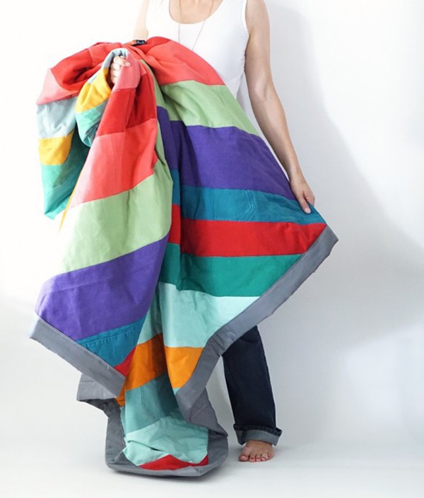 Upcycled jeans quilt by Maker Mama.