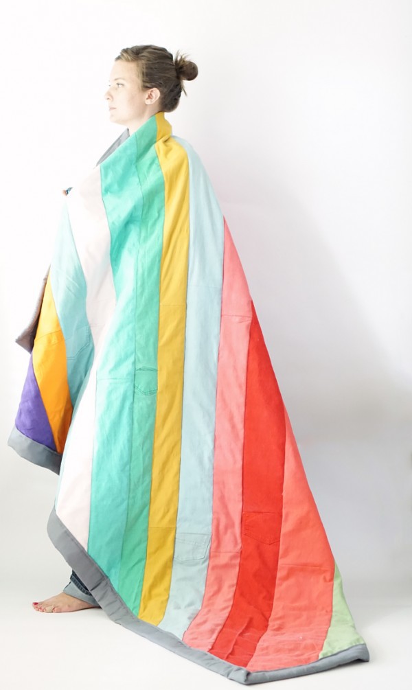 How to make a modern quilt from recycled jeans by Maker Mama.