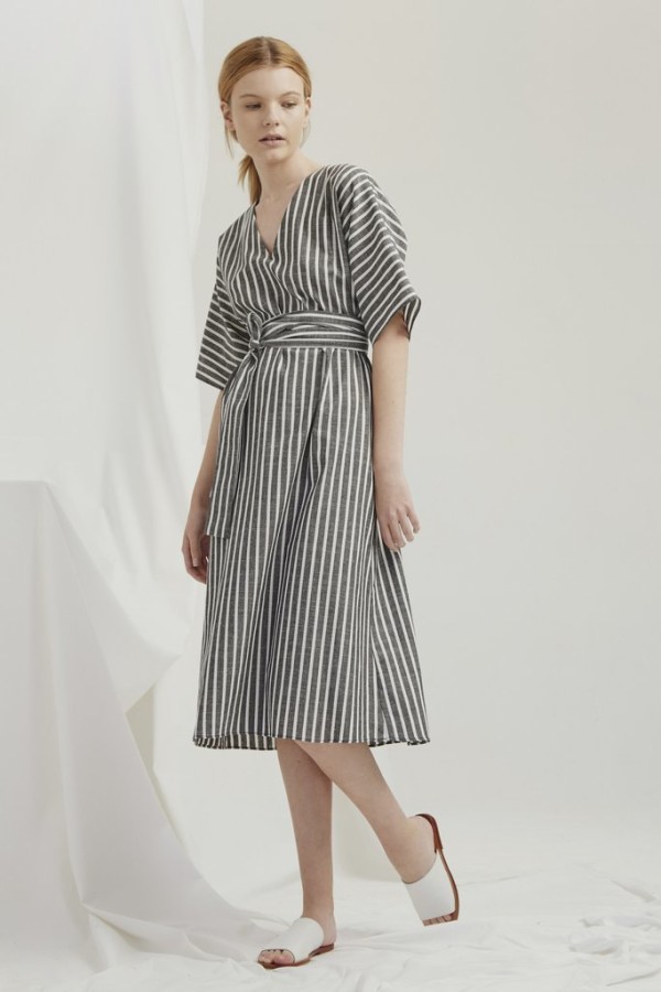 Kyoto Dress Grey Chambray Stripe