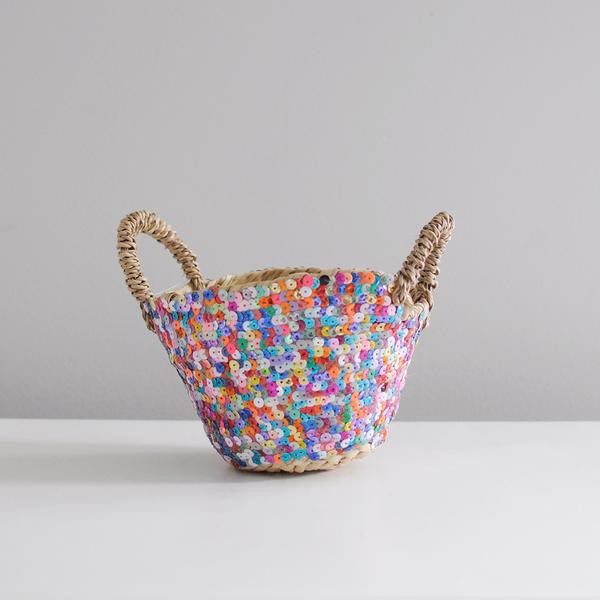 Gorgeous Multi-Coloured Sequin Baskets via Wee Birdy.