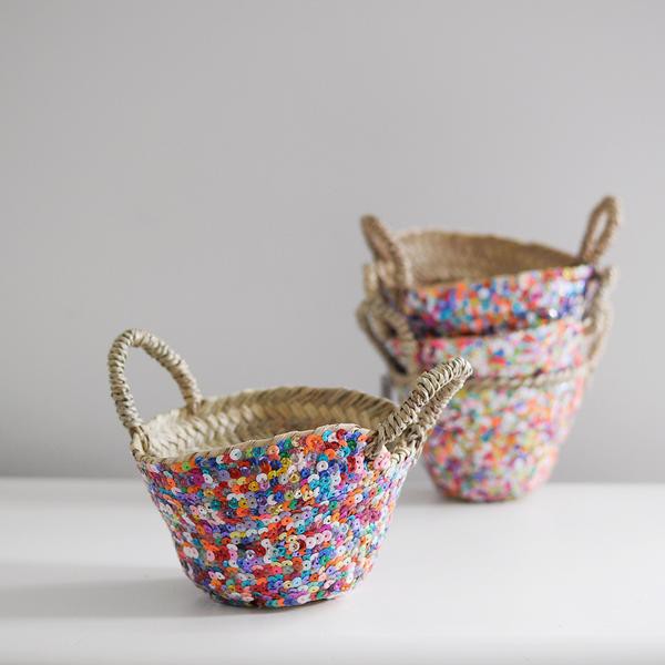 Gorgeous Multi-Coloured Sequin Baskets via Wee Birdy.