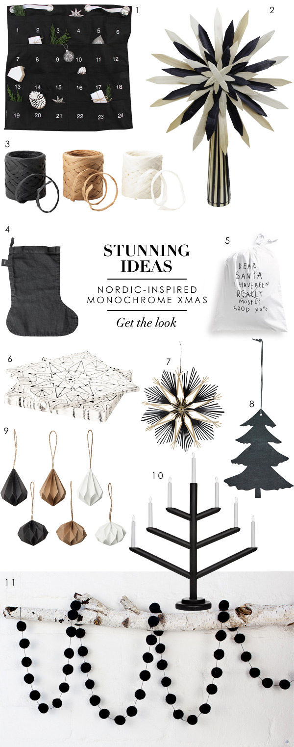 Stunning ideas for a Nordic-inspired monochrome Christmas theme by Wee Birdy.