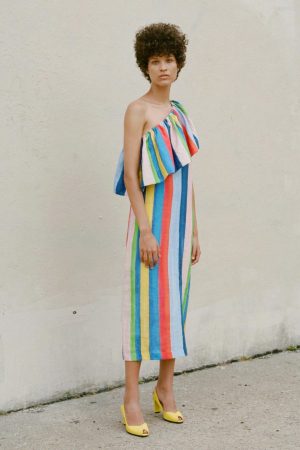 Rainbow stripes! Dress by Mara Hoffman SS17.